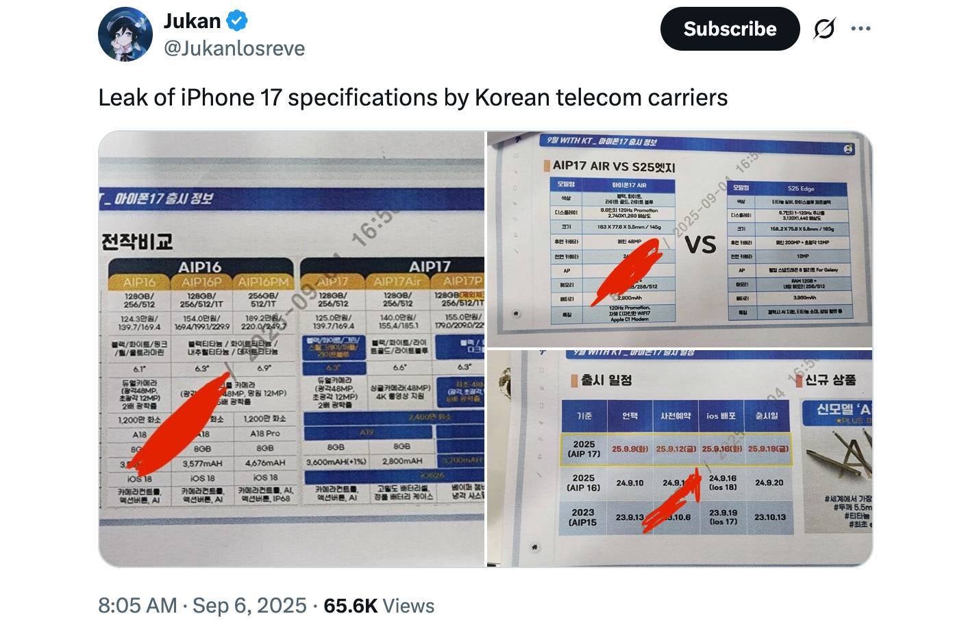 หลุดสเปก iPhone 17 ทั้งหมดจากเอกสารผู้ให้บริการในเกาหลีใต้ 2 apple-iphone-17-specs-leaks
