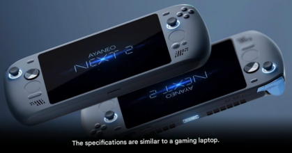 Ayaneo Next II handheld gaming PC with large OLED display and gamepad controls