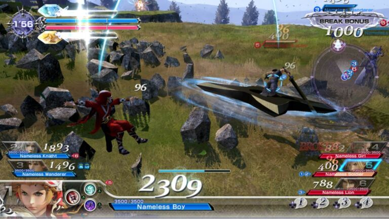 Dissidia Final Fantasy PSP gameplay featuring crossover characters fighting in arena