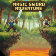 Magic Sword Adventure pixel art gameplay showing a knight fighting monsters in a 2D platformer