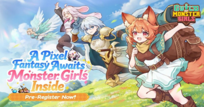 Guild of Monster Girls pixel art gameplay featuring chibi monster girl characters