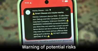 Nearby Glasses Android app detecting smart glasses Bluetooth signals