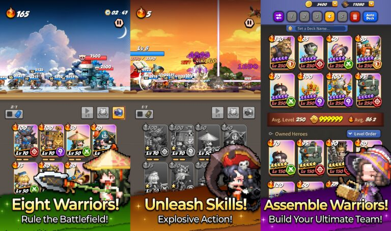 Eight Warriors mobile strategy tower defense gameplay with hero cards