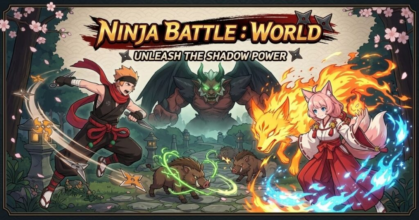Ninja Battle World mobile strategy game featuring ninja village and combat