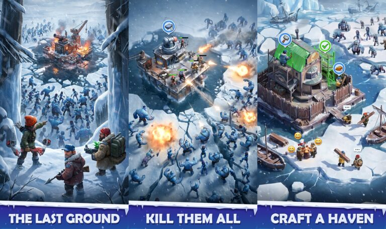 Ice Haven mobile survival strategy game with frozen world and floating fortress