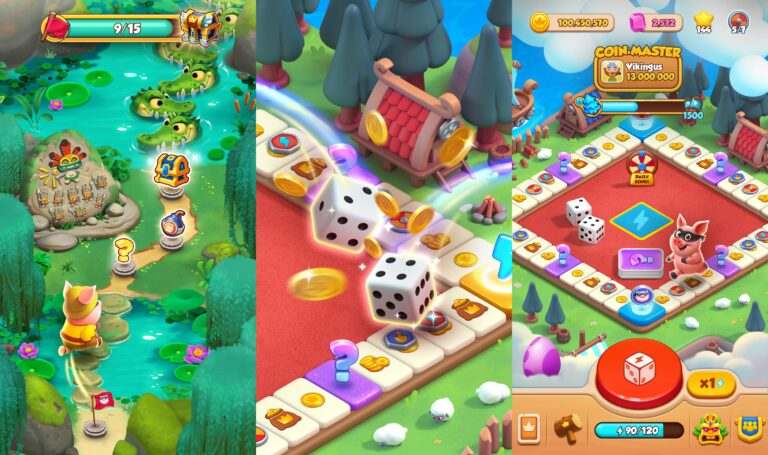 Coin Master Board Adventure mobile game featuring dice board gameplay and village building