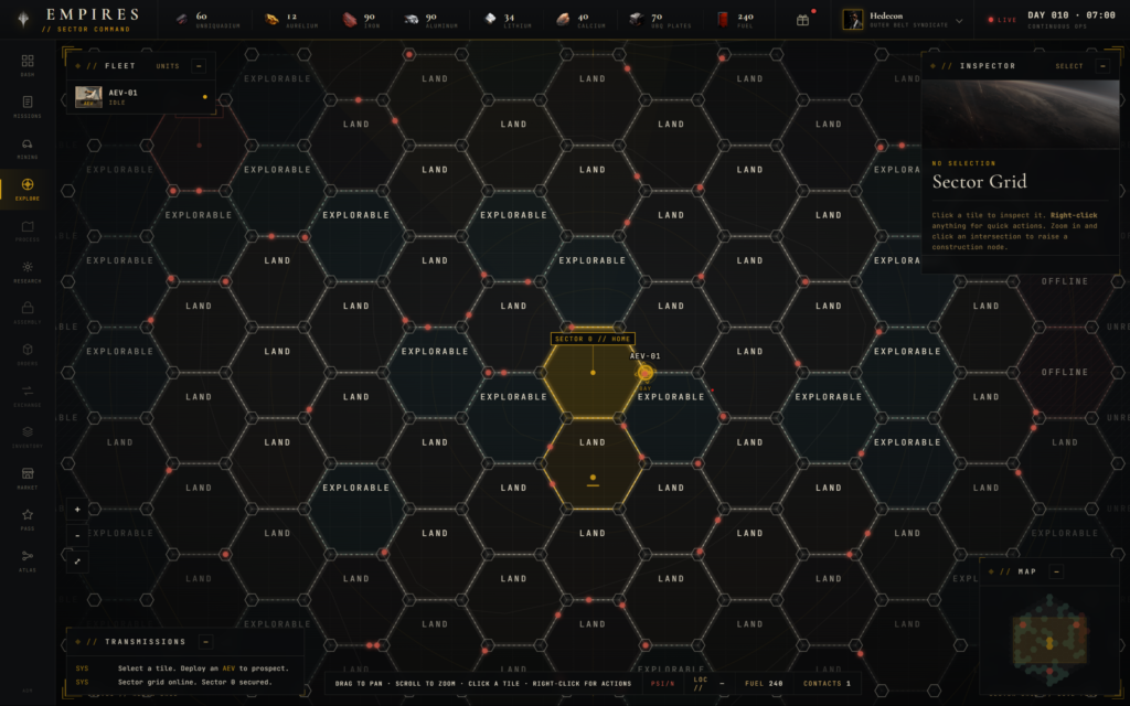 EMPIRES hex map with outposts and convoys